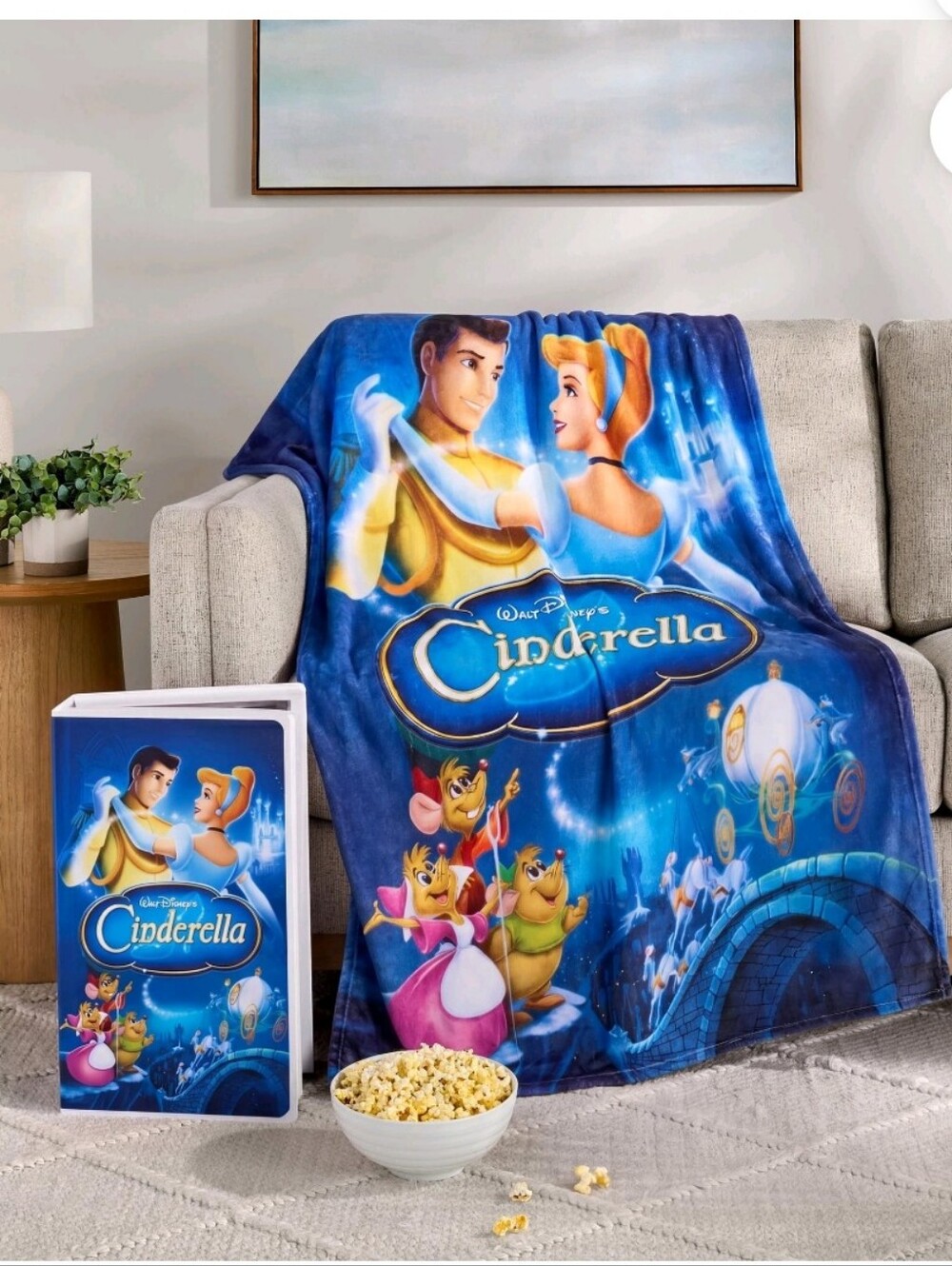 Disney Cinderella Blue Plush Throw Blanket with VHS Box